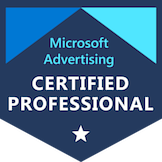 Microsoft Advertising Certified Professional badge for Baltzer Marketing, links to the Credly verification page, opens in a new tab